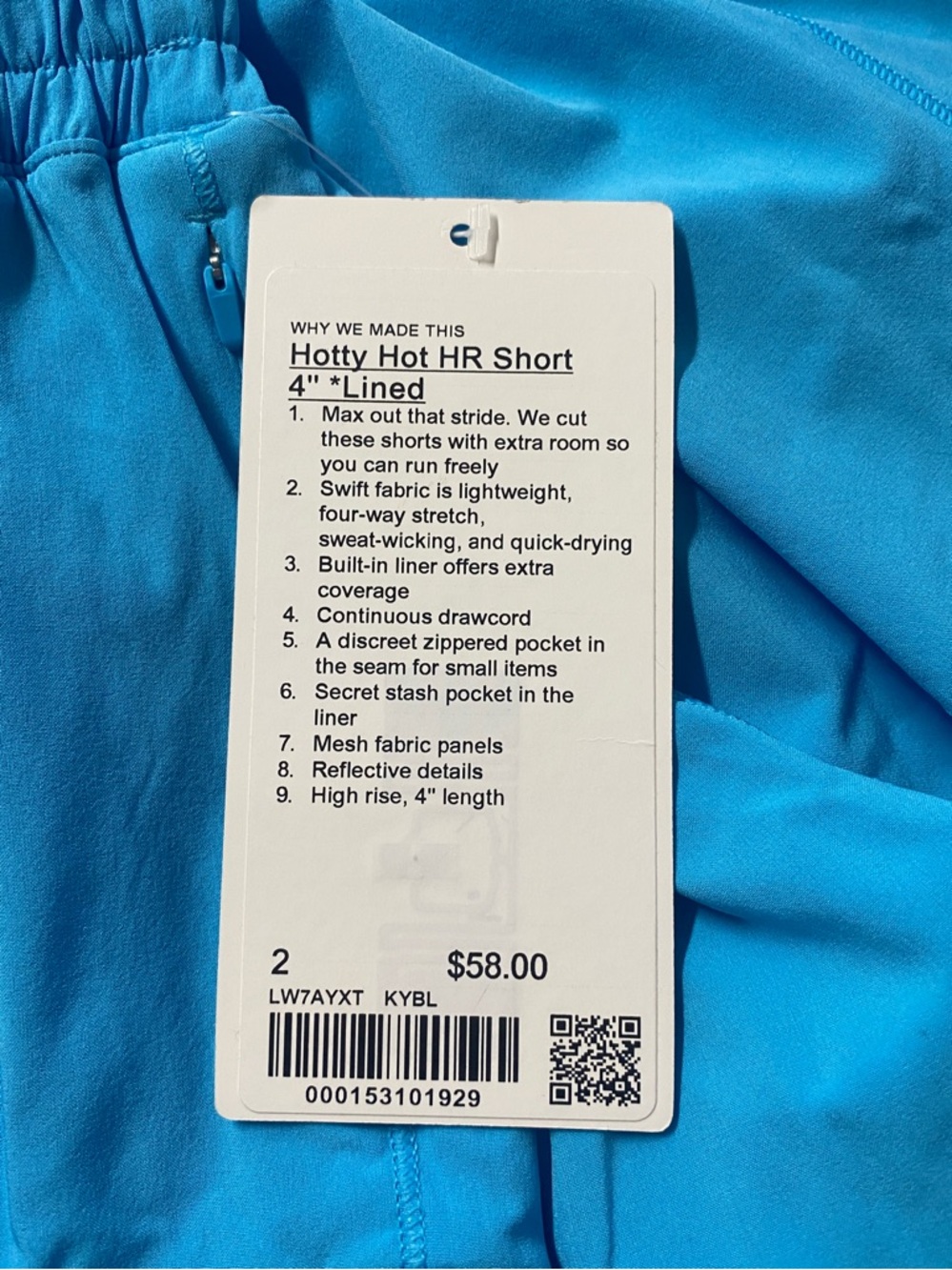 NWT Lululemon Hotty Hot Shorts - Size 2 - Kayak Blue - High Rise - 4” Inseam - Picture 5 of 5